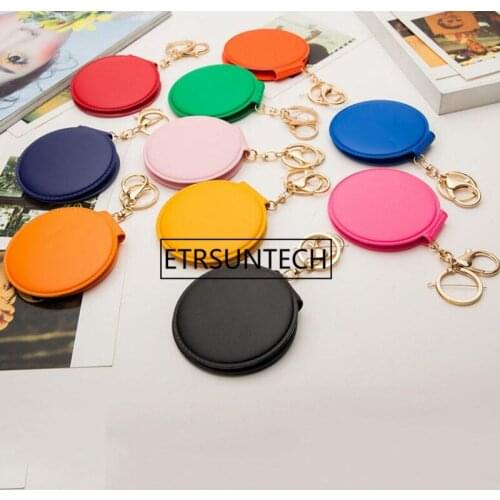 Portable Keyring Cosmetic Compact Mirrors Key Chain Double Dual Sides Frame Girl Mini PU Leather Pocket Makeup Mirror F1296