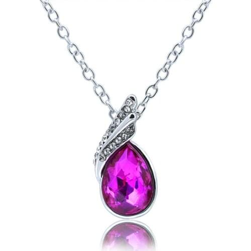 Silver Plated Crystal Necklaces Rhinestone Water Drop Leaf Pendant Clavicle Link Chain Statement Charm Choker Women Jewelry