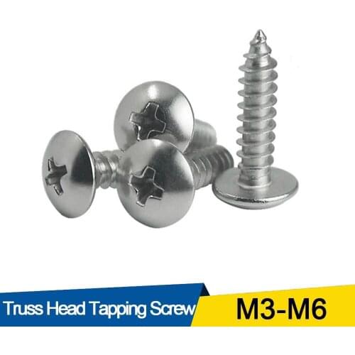 Luhuichang free shipping M6 304 stainless steel large flat head self tapping screw round head phillips truss mushroom screws