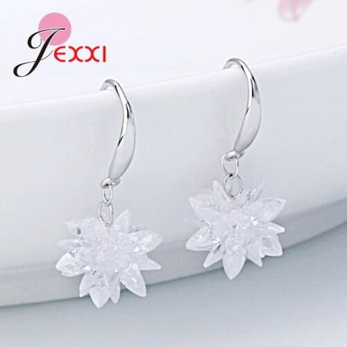 Korean Fashion Simple Shiny Zircon Ice Flower Earrings Snowflake Temperament 925 Sterling Silver Crystal Ear Hook Accessories