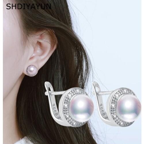 SHDIYAYUN Pearl Earrings 925 Sterling Silver Jewelry Vintage Style Natural Freshwater Pearl Diamond Stud Earring For Women Gift