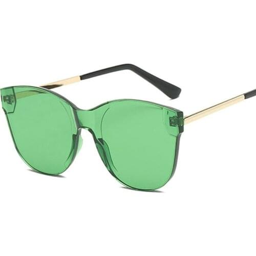 Cat Eye Sunglasses Women Fashion Frameless Oval Lens Sun glasses Men Pure Candy Color Metal Leg UV400
