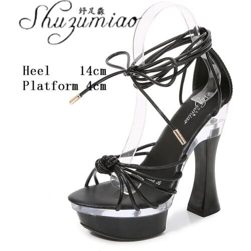 Striptease Cross-Tied Sexy 14CM Thick-Soled Super High-Heeled Sandals Party Club Nightclub Model Catwalk T Stage Womens Shoes