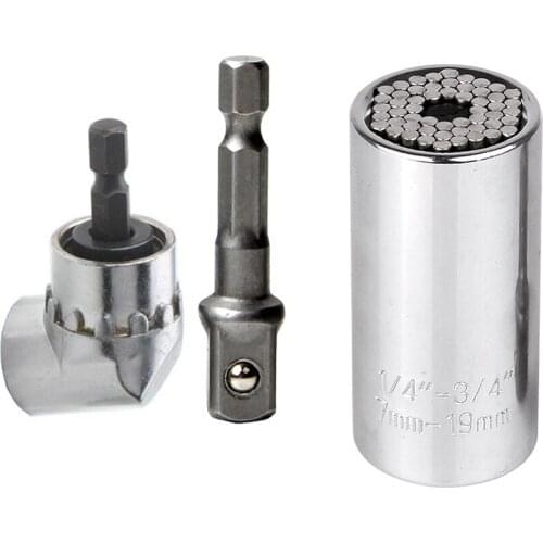 Universal Socket Wrench Power Drill Adapter Set 7mm-19mm and 105 Degree Right Angle Drill Adapter Professional Repair Tools