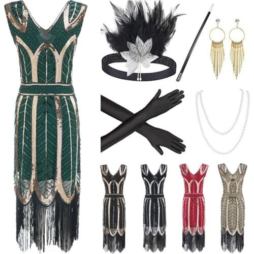 Retro Shiny Sequin Fringe Flapper Dress For Women 1920s Vintage Great Gatsby Party Dress Birthday Festival Costumes DQL4229