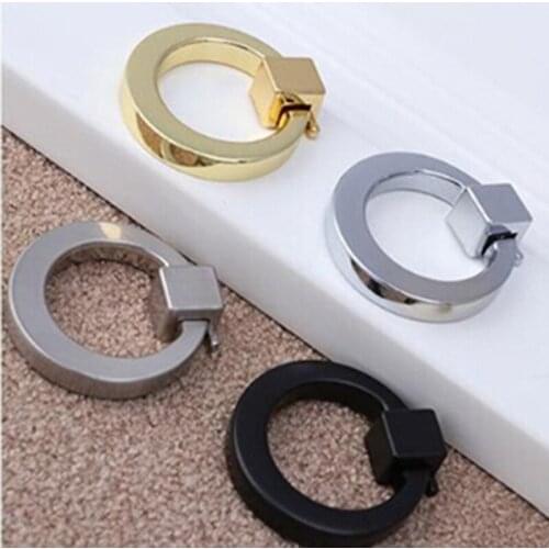 Bright Chrome Cabinet Knobs and Handles for Drawer Cupboard Door Wardrobe Black Pendant Pull Ring Handle Single Hole with Screw