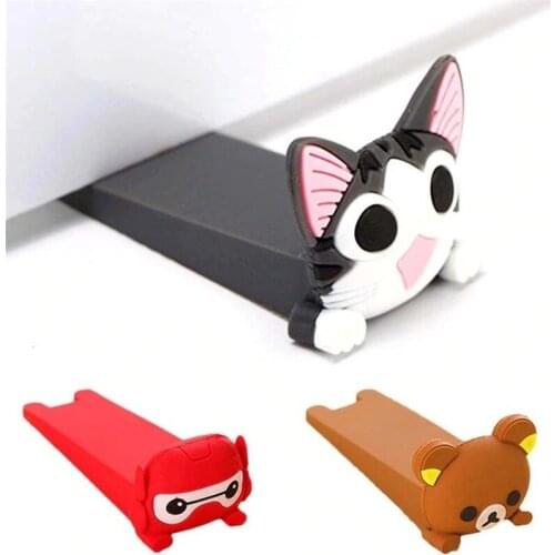 Door Stopper Cartoon Silicone Wedge Door Catcher Block Home Office Children Security Door Card Bear Armor Cat Shape