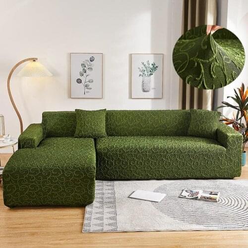 Jacquard Sofa Cover Green Color Elastic Corner Sofa Covers for Living Room 1/2/3/4 Seater Slipcover High Quality Couch Cover