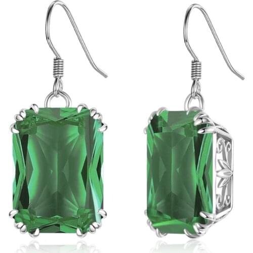 Szjinao Green Emerald Drop Earrings Women 925 Silver Earrings Dangle Luxury S925 Sterling Silver Bizuteria Fine Jade Jewellry