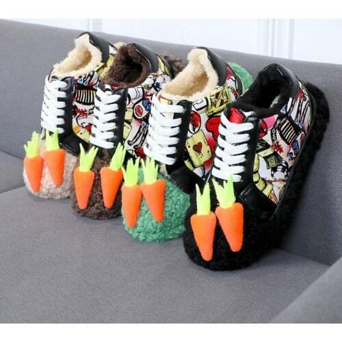 Women Winter Warm Ankle Boots Carrot&strawberry style Comfort Plush Shoe Woman Ladies Boys Girls Home Indoor Outdoor Botas Mujer