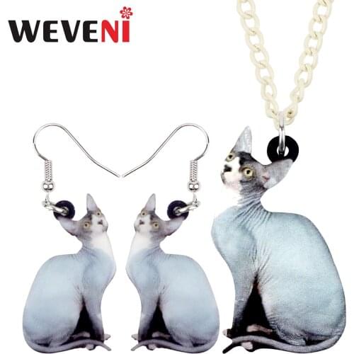 WEVENI Acrylic Canadian Hairless Sphynx Cat Jewelry Sets Earrings Necklace Pendant Unique Animal Pets Gift For Women Girl Bijoux