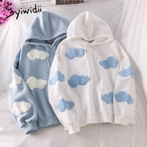 Syiwidii Harajuku Print Women Long Sleeve Sweatshirt Hoodis Loose Oversized Streetwear Casual 2021 Fall Korean Hooded Tracksuit