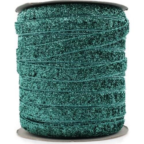 1PC=50Y 3/8"=10MM OEM Highly-flexible Elastic Glitter Velvet Ribbon Ornaments Solid Metallic Nylon Band for Hair Accessories