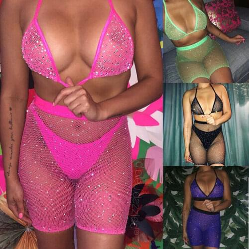 2019 Brand New Women Ladies Diamond Sequins Sexy Mesh Fishnet Bodysuit Sleeveless Body Stocking Underwear Lot Erotic