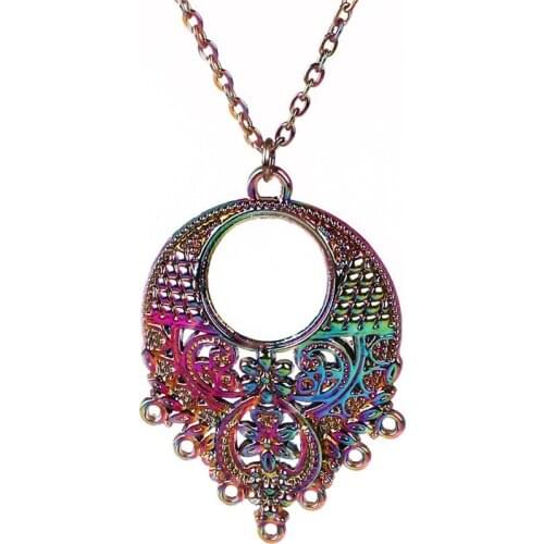 24021 Vintage Rainbow Color Alloy temperament hollow tassel flower Necklace free Stainless Steel Chain women gifts Jewelry