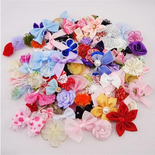50pcs Ribbon Bows Flowers Appliques Craft Lots Mix Wedding Decoration A87