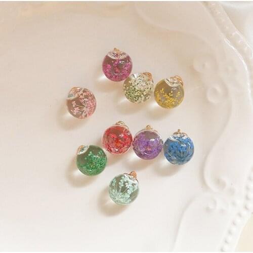 6pcs Korean Flower Eardrop Dried Flower In Glass Ball Earrings transparent glass ball pendant diy jewelry key accessories