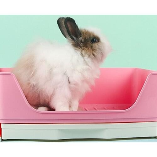 Large Rabbit Litter Box with Drawer Place Firmly Pet Bedpan Corner Toilet Box with Grate Potty Easy Operation Bigger Pet