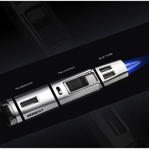 Double Cross Flame Butane Torch Lighter Outdoor Metal Portable Long Strip Windproof Gas Cigarette Cigar Lighter Gadgets For Men