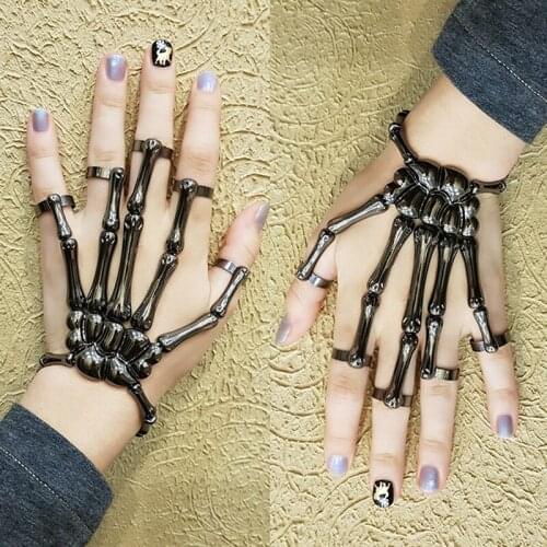 Elasticity Adjustable Couple Women Bracelet Bangles Jewelry Steam Punk Bracelet For Men Gothic Hand Skull Skeleton