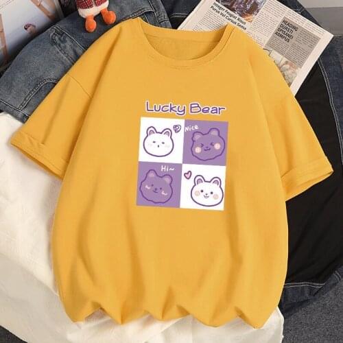 Lucky Bear T Shirt Women Summer Fashion Short Sleeve T-shirt Female Korean Style Plus Size Shirt 2021 New O Neck Tee Shirt Girls
