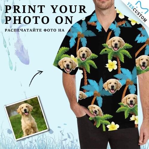 YesCustom T-Shirt Coconut Tree Custom Dog Cat Face Cardigan Beach Tee Printed Oversize Hawaiian Shirt Blouses Tops Pet Lover