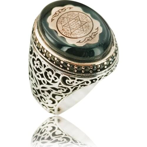 Islamic Amulet Ring Khatam Suleiman The Seal of Solomon Muhru Suleiman Hexagram Sign English 925 Sterling Silver Ring for Men