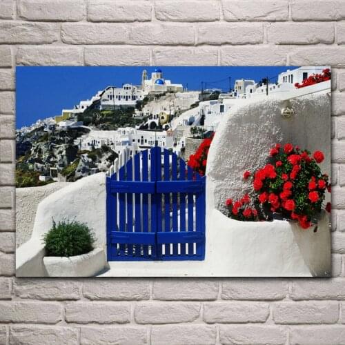 Greek colorful architecture building landscape living room home wall art decor print wood frame fabric posters KC618