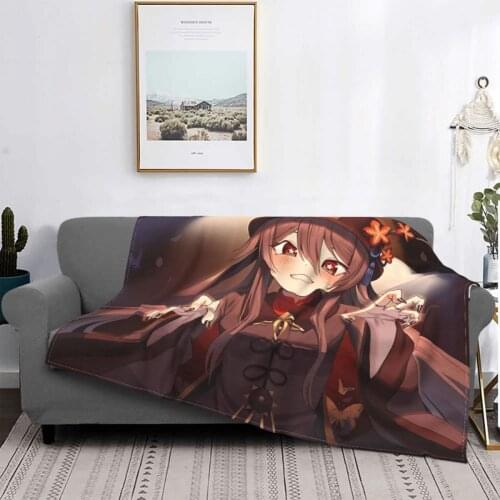 Kawaii Hu Tao Genshin Impact New Character Blankets Coral Fleece Spring Autumn Soft Throw Blanket for Bed Office Bedding Throws