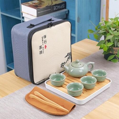 Chinese Tea Ceremony Kung Fu Travel Tea Set Portable Ceramic Teapot Tea Cup Kung Fu Tea Set 1 Pot 4 Cup Drinkware Custom Gift