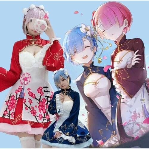Anime Re:zero Kara Hajimeru Isekai Seikatsu Life In A Different World Ram Rem Cosplay Costume Maid Dress Halloween Lolita Dress