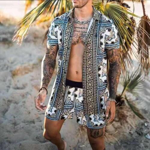 Streetwear Men Hawaiian Sets Printing 2021 Summer man Short Sleeve Button Shirt Beach Shorts sets Casual Mens Suit 2 Pieces New