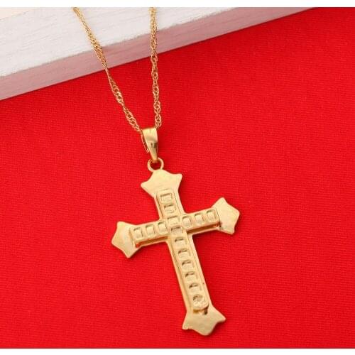 Cross Necklace Pendant Christian Jewelry Bible Lords Prayer Gold Color Brass Christmas Gifts