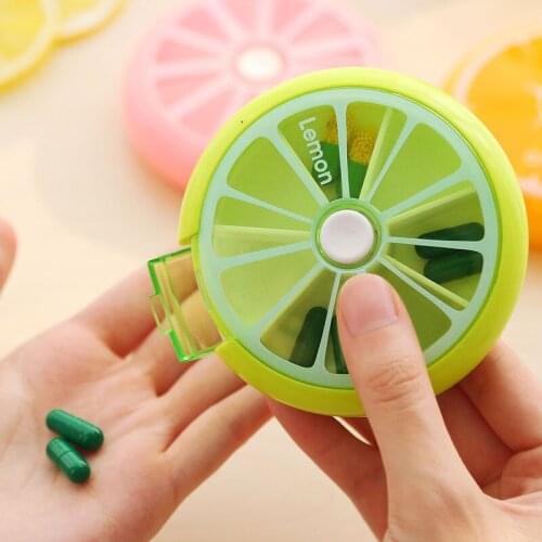 Round Medicine Box Ortable Rotary 7 Bar Pill Box Travel Medicine Dispenser Mini Fruit Color Storage Round Pill Box Storage Box