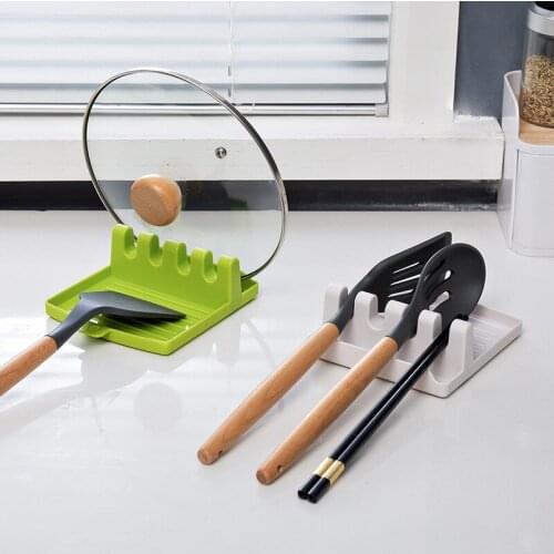 Kitchen Spoon Holders Fork Spatula Rack Shelf Organizer Plastic Spoon Rest Chopsticks Holder Non-slip Spoons Pad Kitchen Utensil