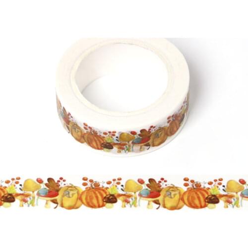1PC 15mm*10m Thanksgiving Yellow pumpkin nuts mushroom cherry washi tape Decorative Tapes scrapbooking stationery masking tape