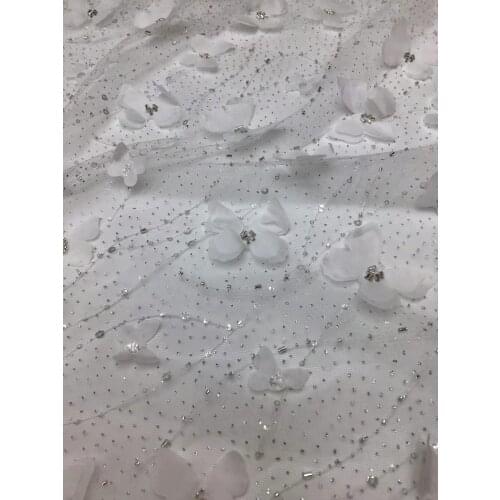 Hot Sale Nigerian Lace Fabric Handmand Beaded Tulle Lace Fabric High Quality African French Net Lace Fabric for Sewing A7406