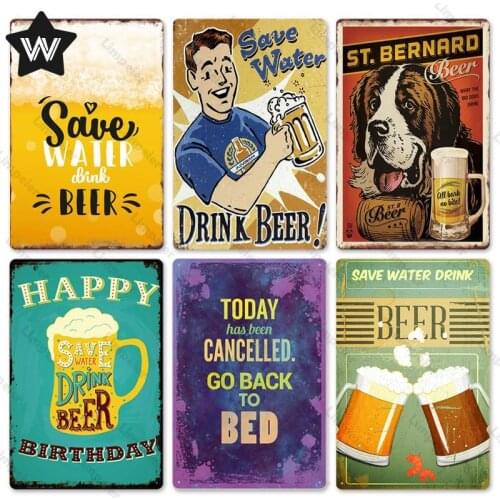 Beer Metal Sign Wall Stickers Vintage Wall Art Tin Plaque Drink Beer Tin Plate Metal Plaque for Bar Club Decor Metal Retro Decor
