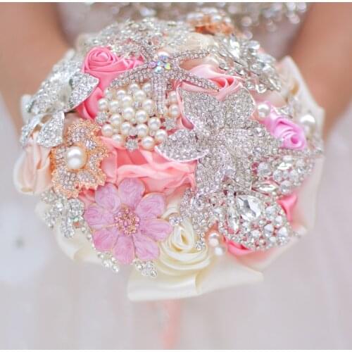 Mini bridal bouquet, pink + coral, 5 inch brooch bouquet, bridesmaids bouquets, vintage