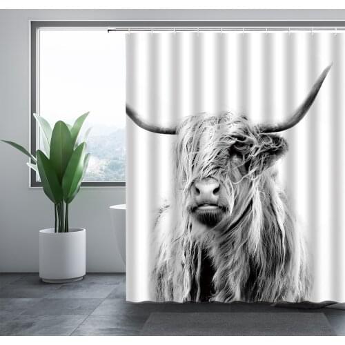Washable Shower Curtain Highland Cow 3D Print Waterproof Cloth Wildlife Bathroom Curtains Animal Bathtub Decor With Hooks Cheap
