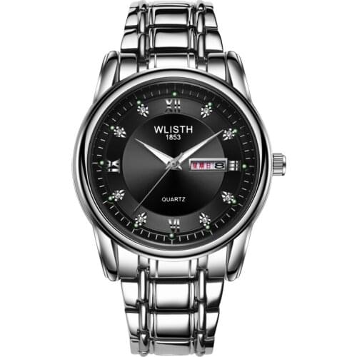 Mens Steel Band Quartz Watch Business Luminous Waterproof Mens Watch Dual Calendar Casual Mens Watch