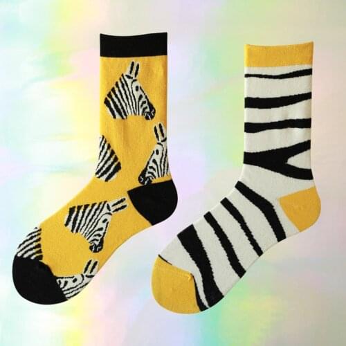 Mens Sock Cartoon Animals Printing Zebra Stripe Funny Cute Warm Happy Korean Street Harajuku male Hip Hop Soft Cotton Hosiery