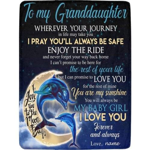 Custom Soft Bed Throw with Your Name You are My Sunshine I Love You Dolphin Moon to My Granddaughter from G'ma & G'pa