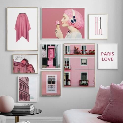 Nordic Pink Style Landscape Wall Art Canvas Posters And Prints Woman Dress Makeup Painting Wall Pictures For Room Decor