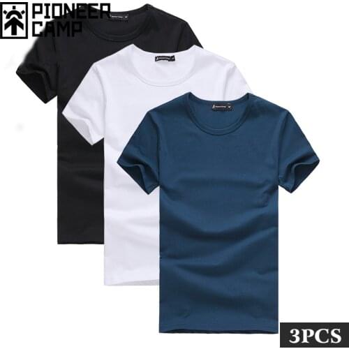 Pioneer Camp Pack of 3 promoting short sleeve t-shirt men brand clothing summer solid t shirt male casual Tees