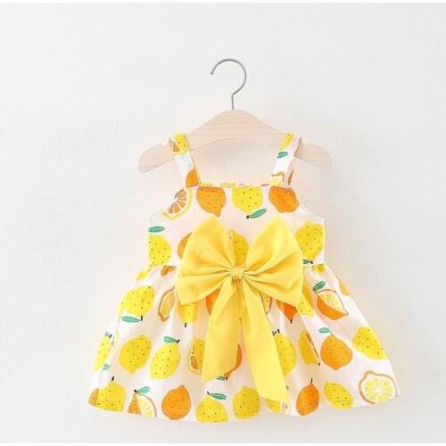 Baby Girl Dress Bow Lemon Print Infant Toddler Outfit Sleeveless Princess Dress Summer Baby Girl Clothes Girls Vestidos 0-24M