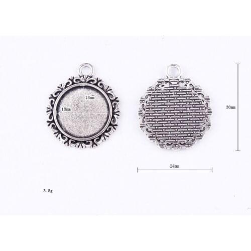 New Fit 18x18mm Pendant Holder Flower Antique Silver Pendants Setting Cabochon Cameo Base Tray Bezel Blank DIY Jewelry Finding