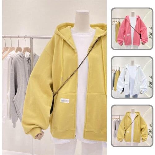 Simple Women Hoodie Long Sleeve Warm Autumn Winter Solid Color Hooded Coat