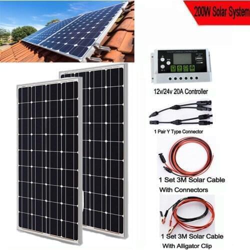 Glass Solar Panel 300W Kit Solares 200W Monocrystalline Solar Cell 12V 24V Battery Charge Solar System 100W For Home
