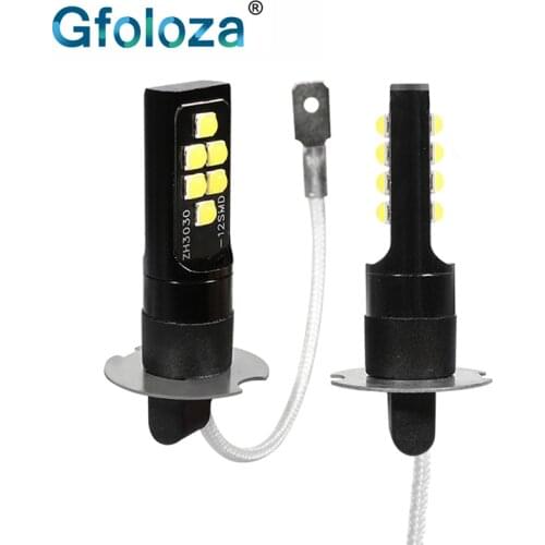 Gfoloza H3 LED Fog Lamp White Yellow Bulbs For Car LED Front Fog Lights Auto DRL 3030 SMD DC12-24V 6000K 2Pcs